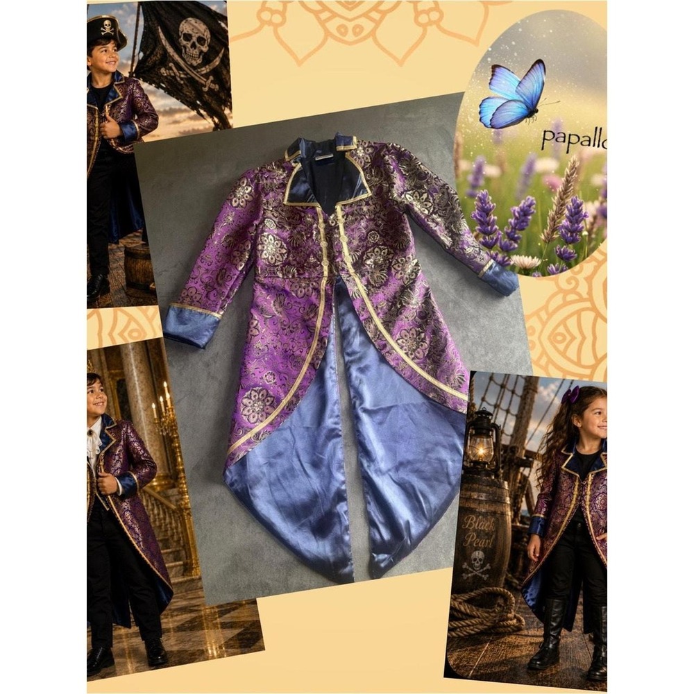 Disney Cruise Line Pirate Prince Cosplay Coat Purple Gold Brocade Kids Jacket